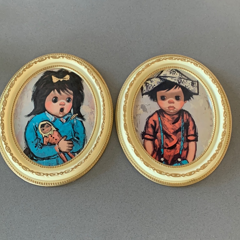 Vintage MCM Boy & Girl Print Portraits